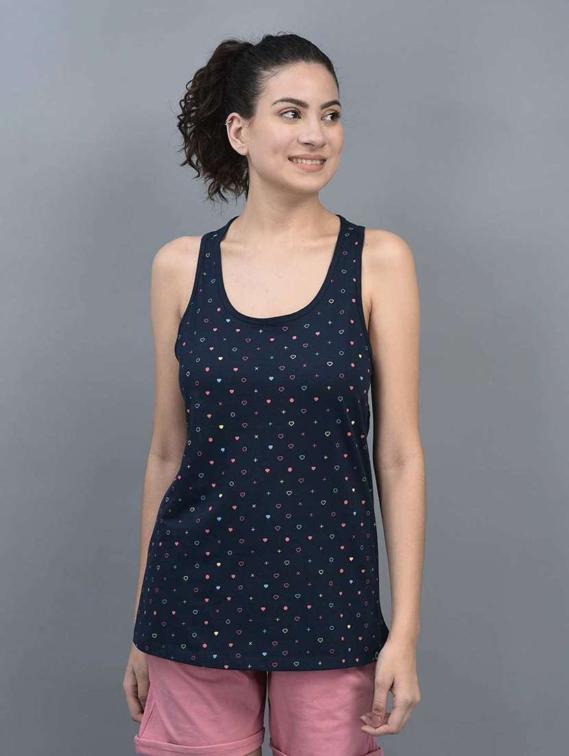 women navy blue quirky printed camisole