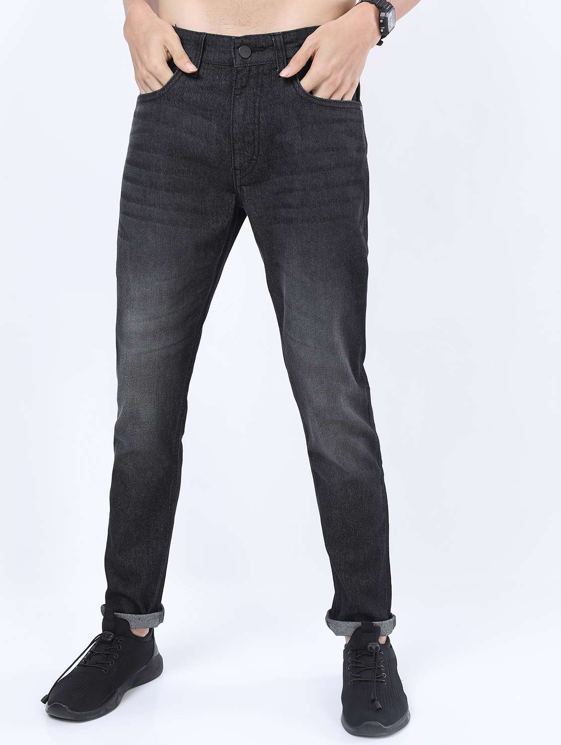 men mid rise plain jeans