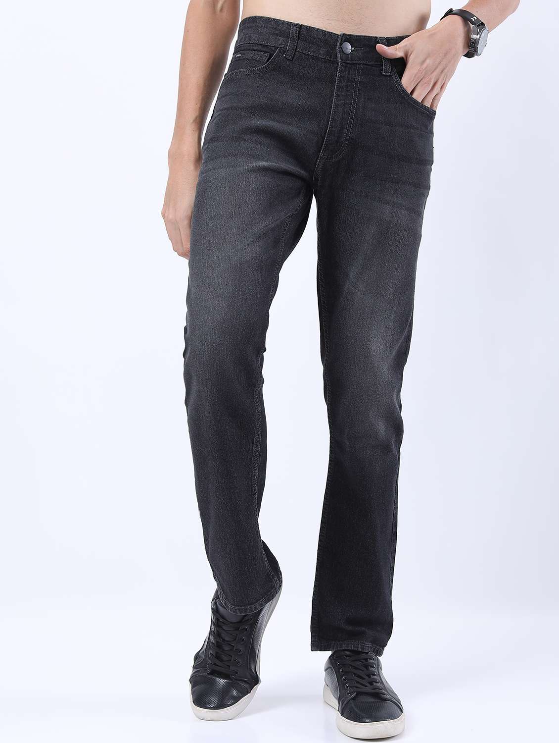 men mid rise plain jeans