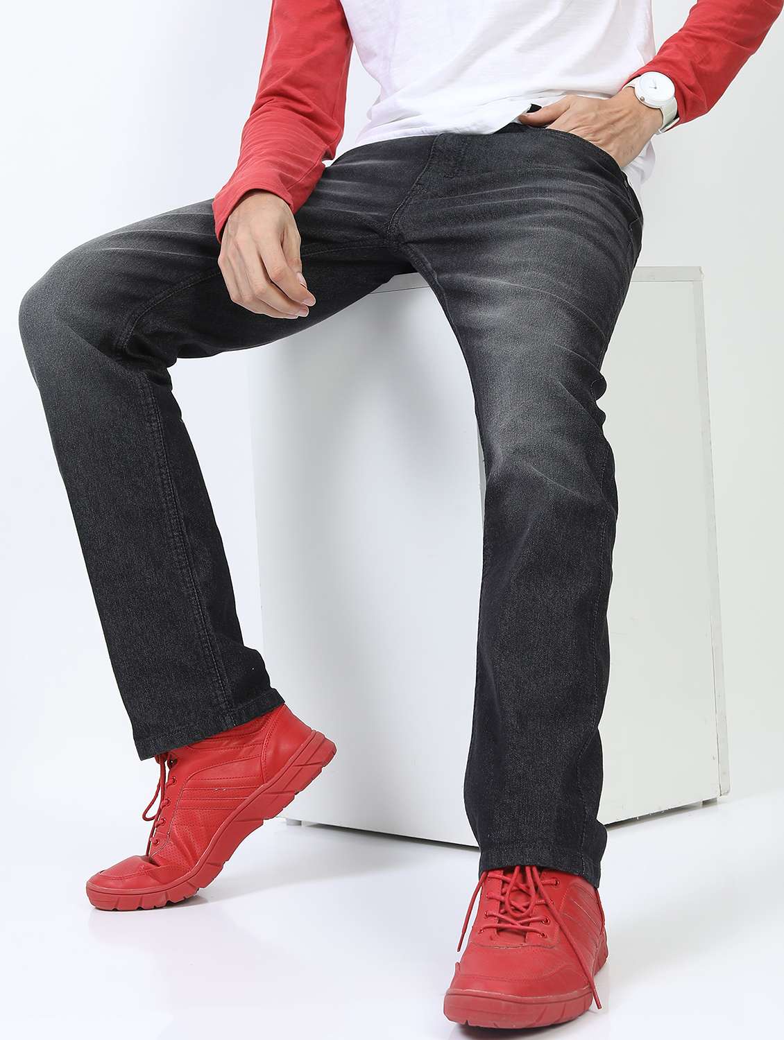 men mid rise plain jeans - 21596119 -  Standard Image - 2