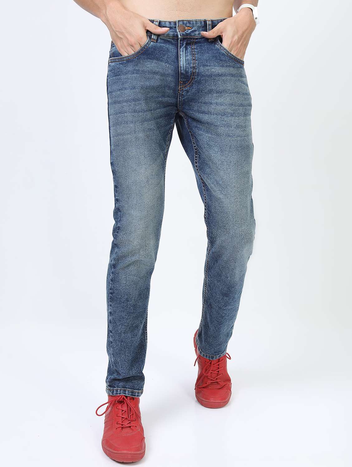 men plain slim fit mid rise jeans - 21596131 - Zoom Image - 0