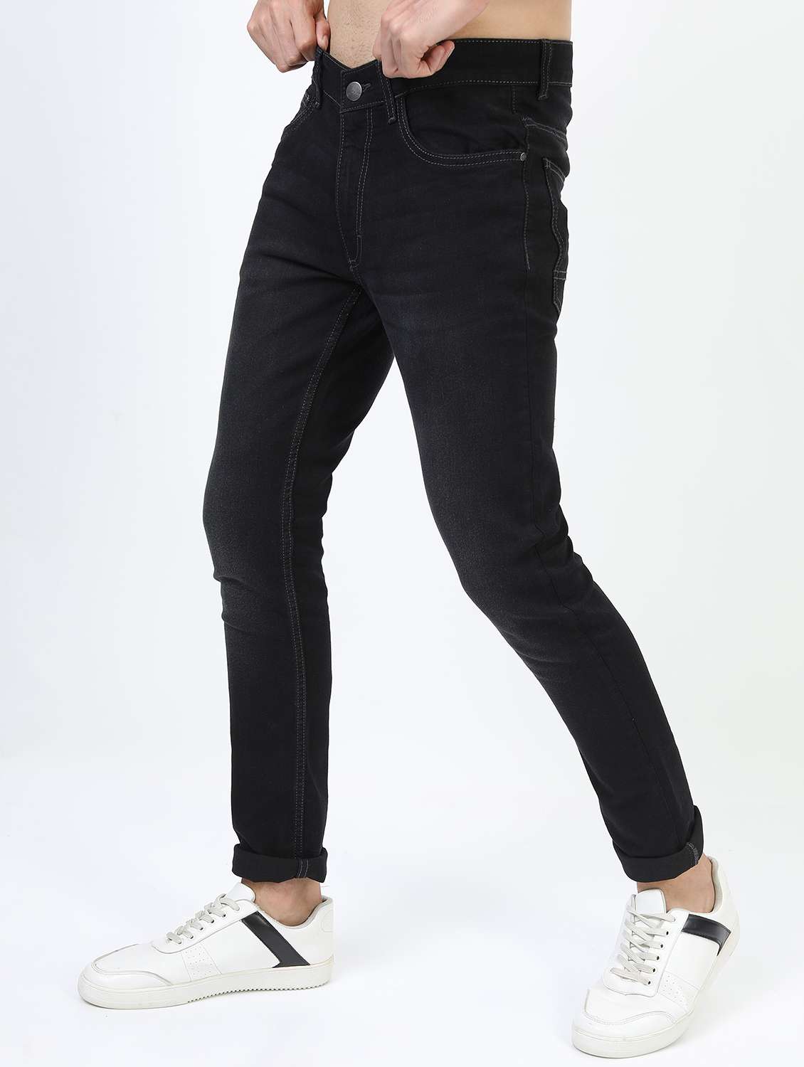 men plain slim fit mid rise jeans - 21596138 - Standard Image - 2