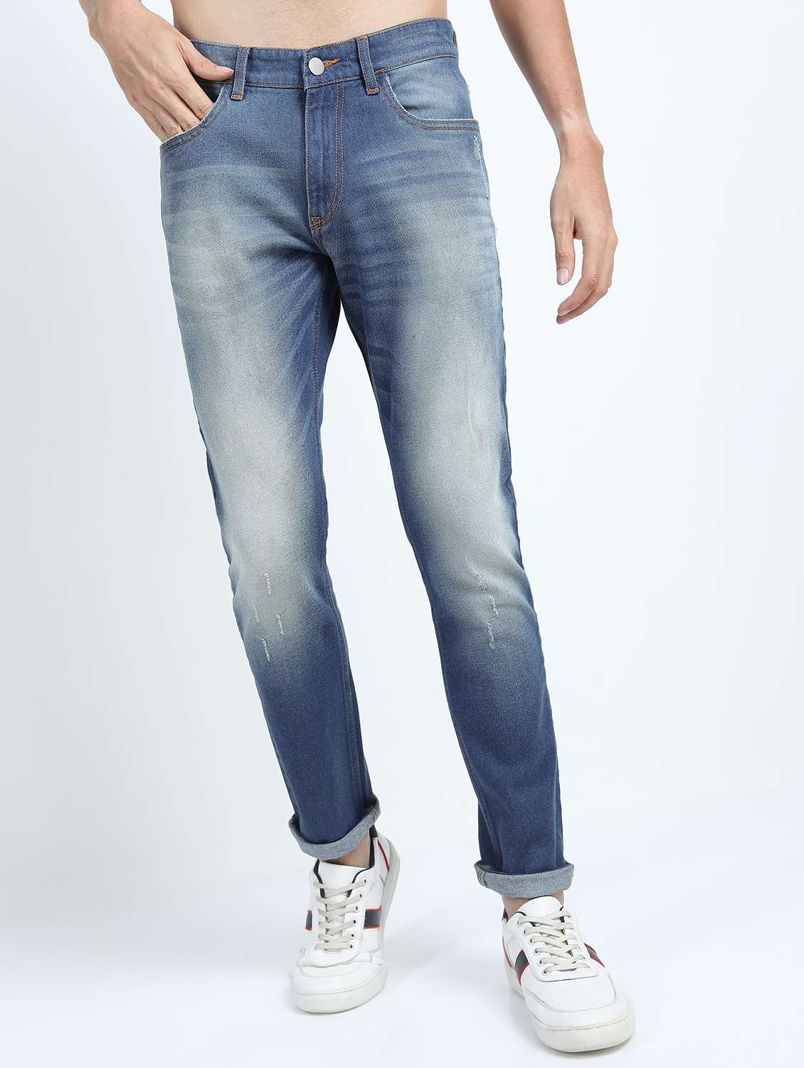 men solid mid rise slim fit jean