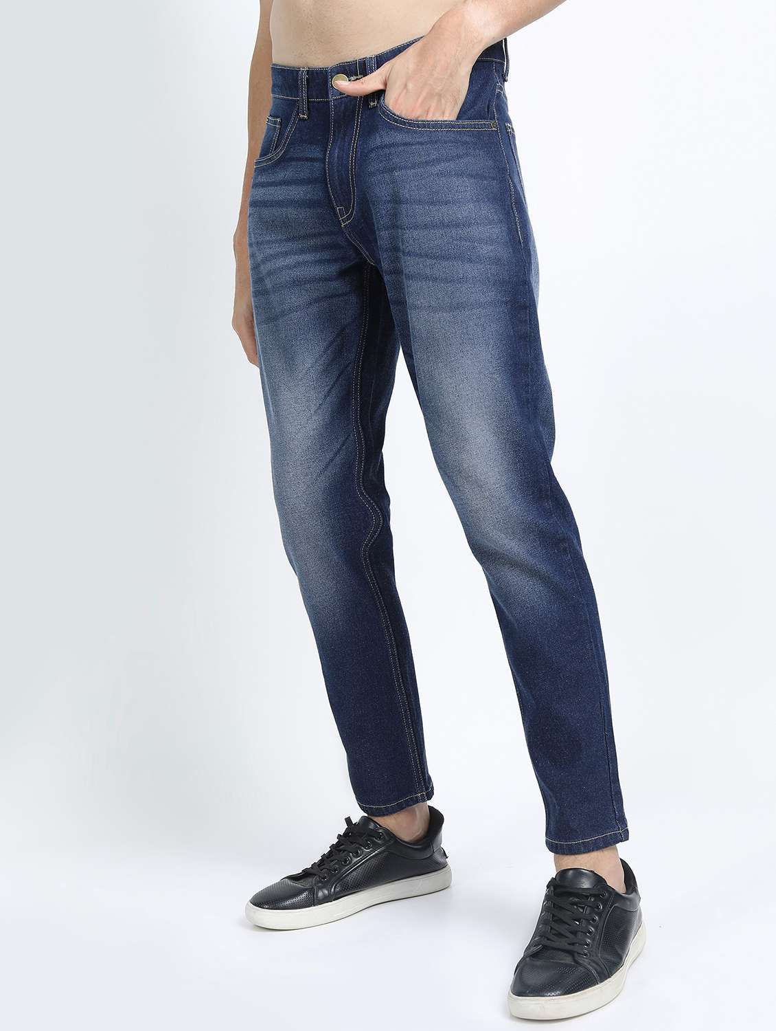 men plain slim fit mid rise jeans - 21596174 - Standard Image - 2