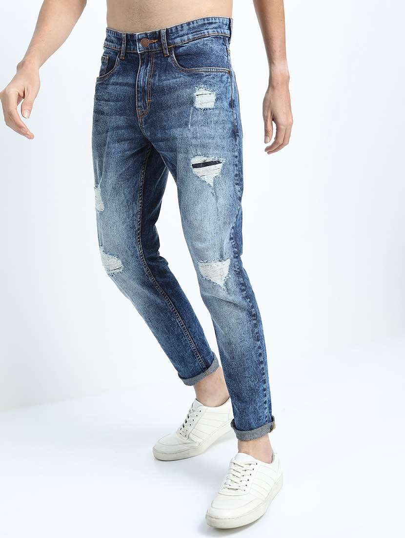 men distressed slim fit mid rise jeans - 21596181 -  Standard Image - 2