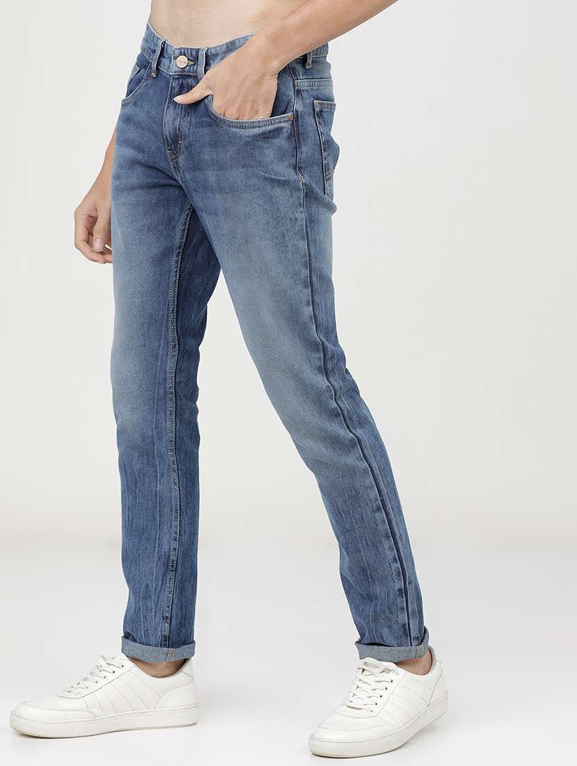 men plain slim fit mid rise jeans - 21596246 -  Standard Image - 2