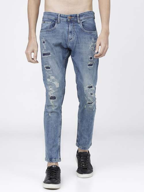 men distress slim fit mid rise jeans - 21596247 -  Standard Image - 0