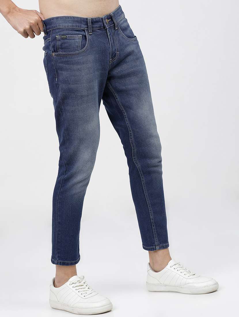 men plain slim fit mid rise jeans - 21596257 - Standard Image - 2