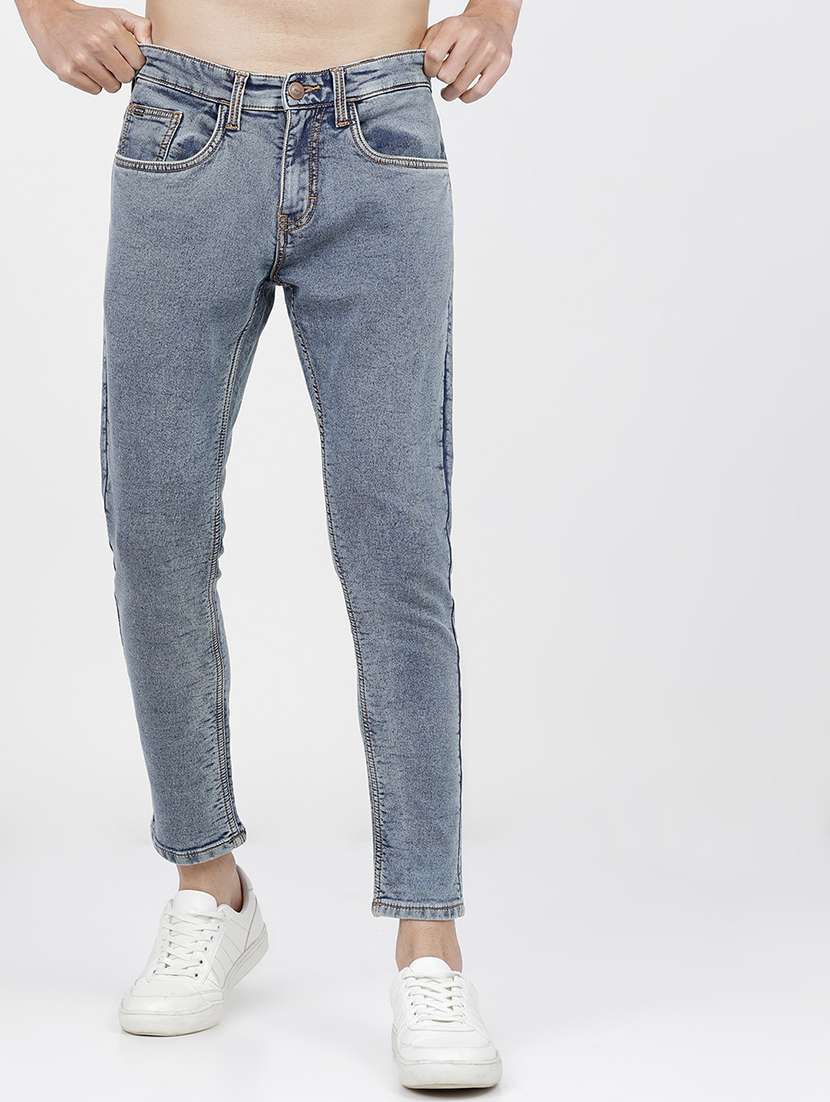 men solid mid rise slim fit jean