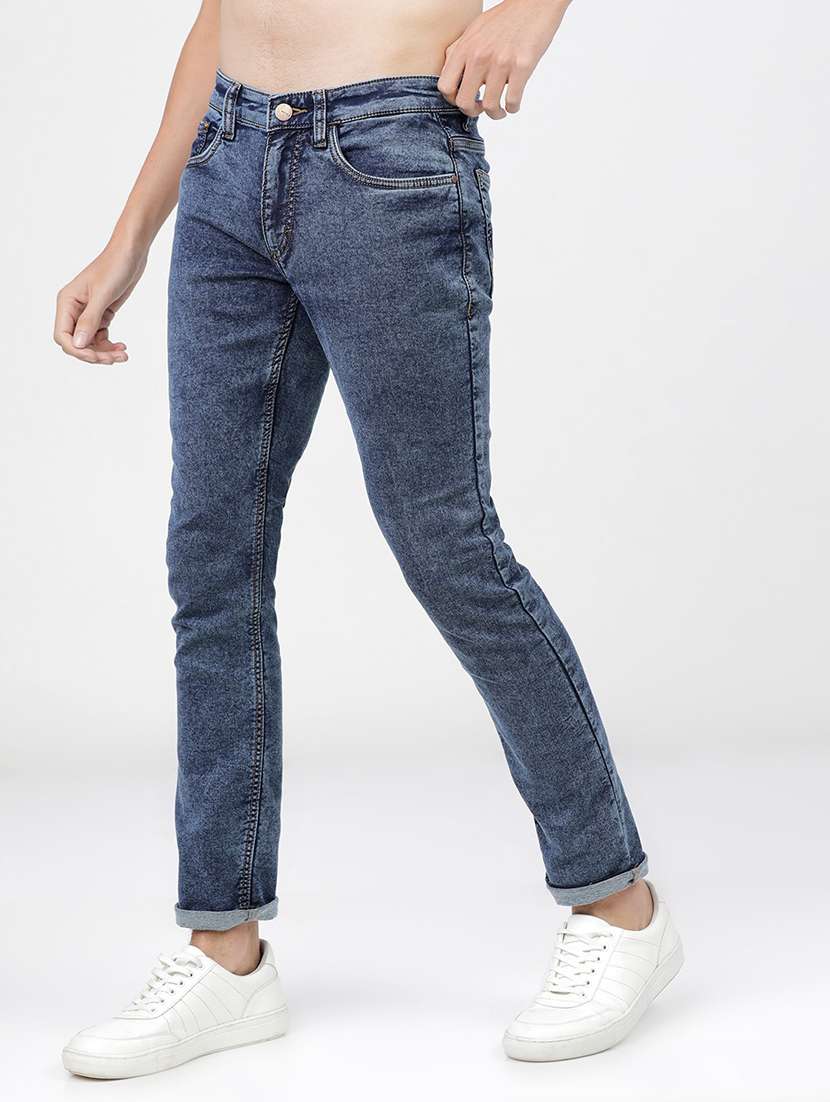men plain slim fit mid rise jeans - 21596264 - Standard Image - 2