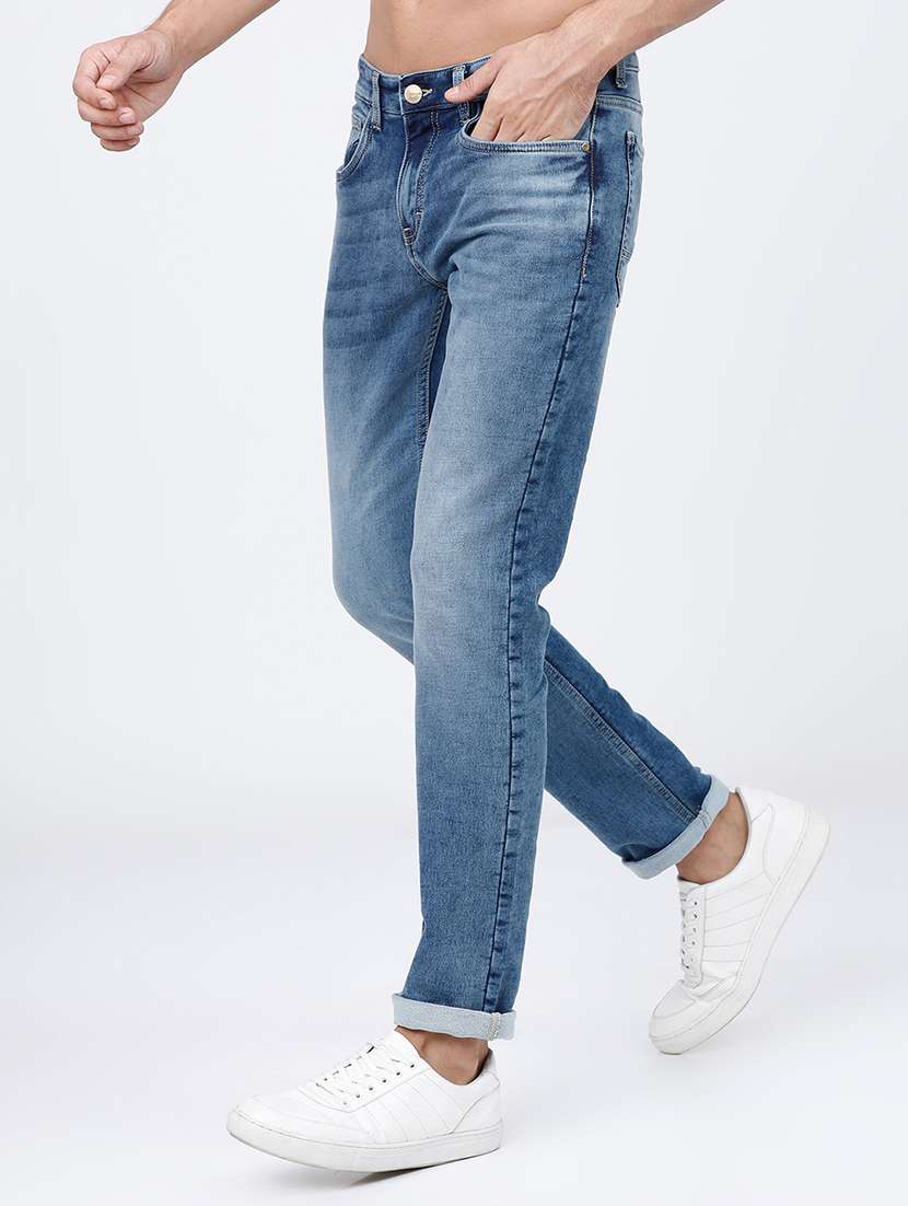 men plain slim fit mid rise jeans - 21596281 -  Standard Image - 2