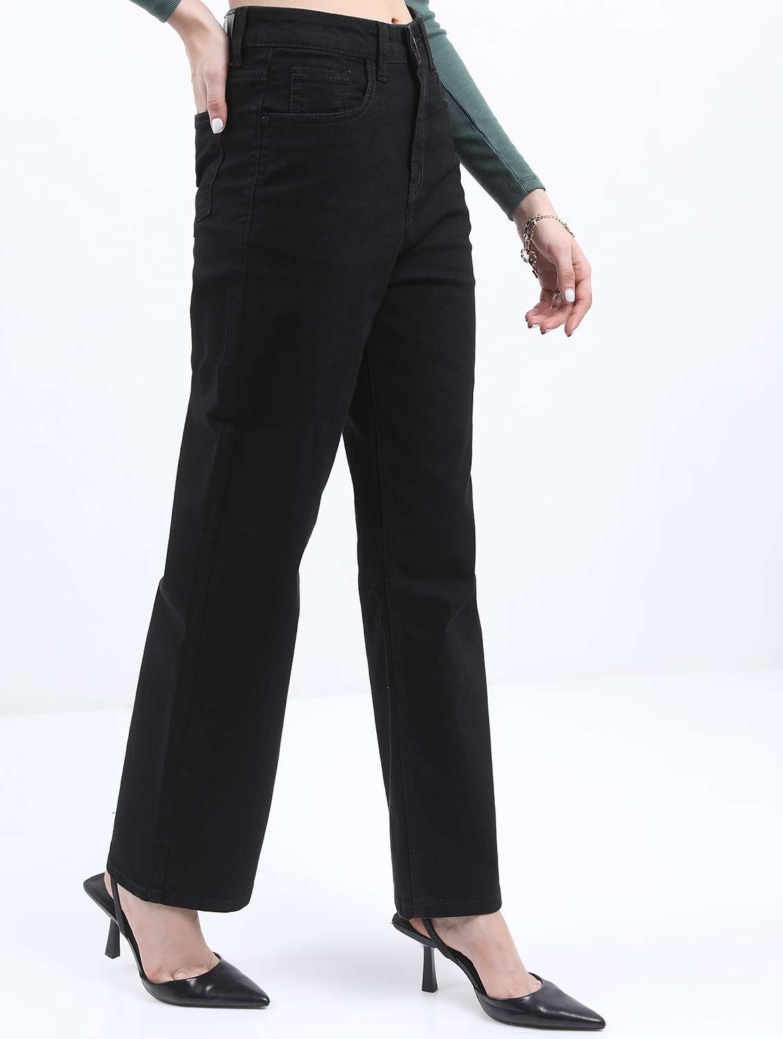 women solid high rise wide leg jean - 21596302 - Standard Image - 2