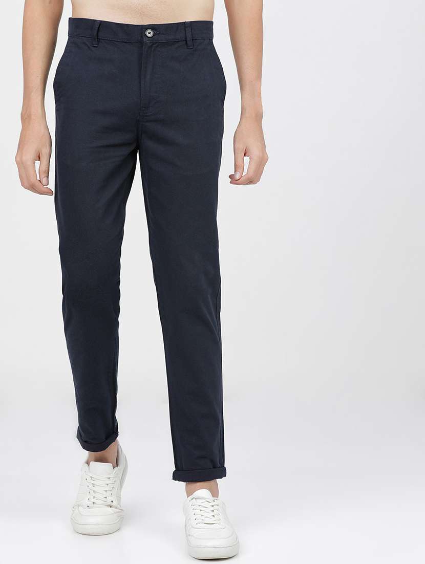 men solid mid rise chinos casual trouser