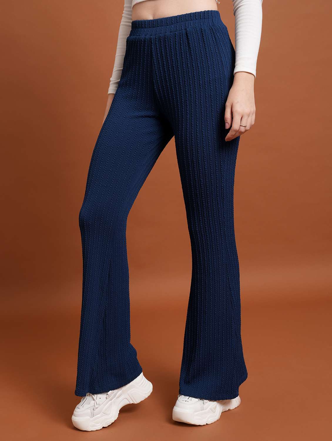 women blue self-designed bootcut trouser - 21596408 -  Standard Image - 2