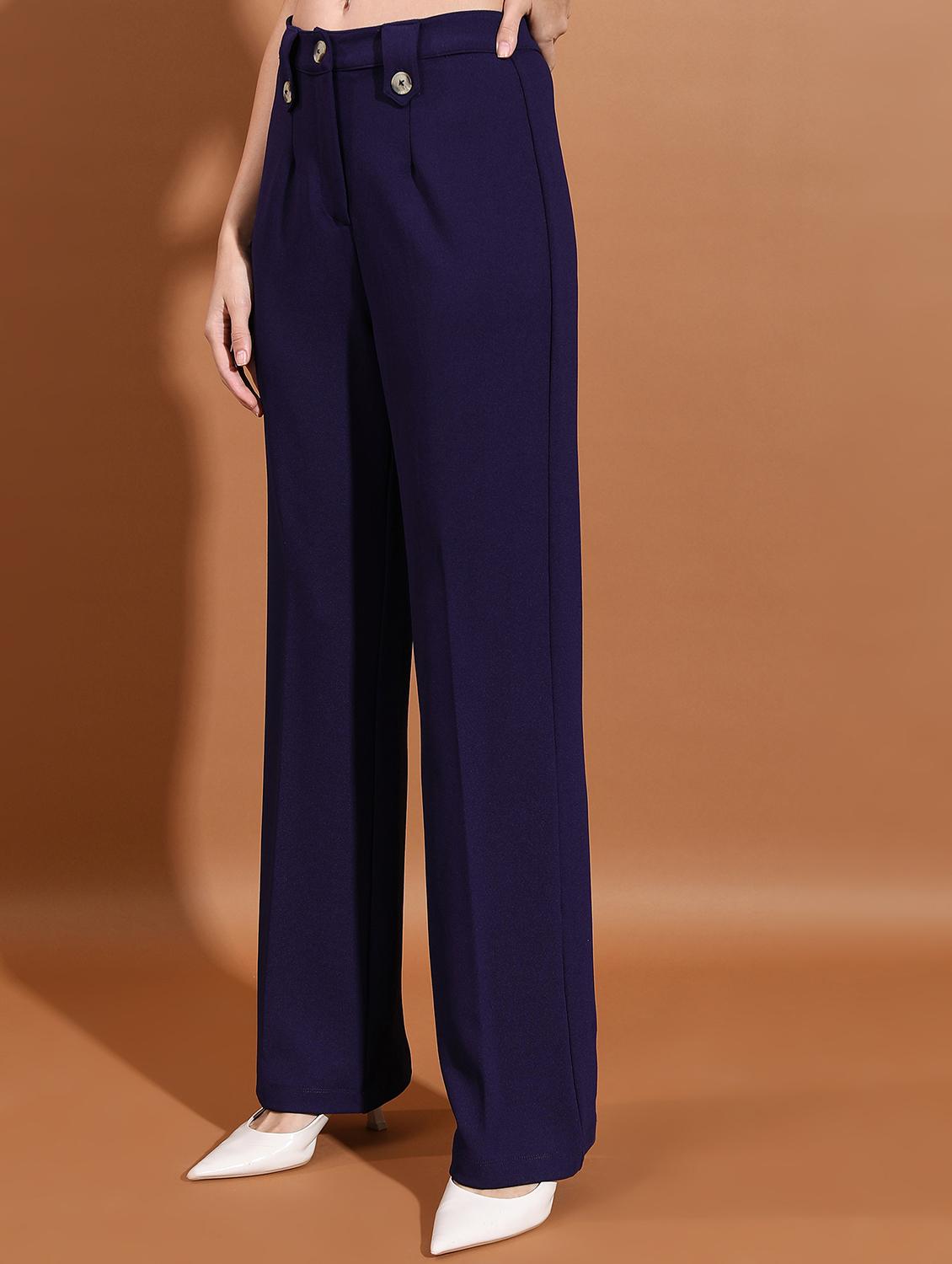 women navy blue solid tailored pant - 21596410 - Standard Image - 2