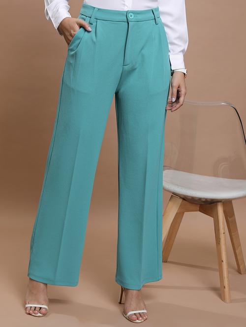 women green solid tailored pant - 21596413 -  Standard Image - 0