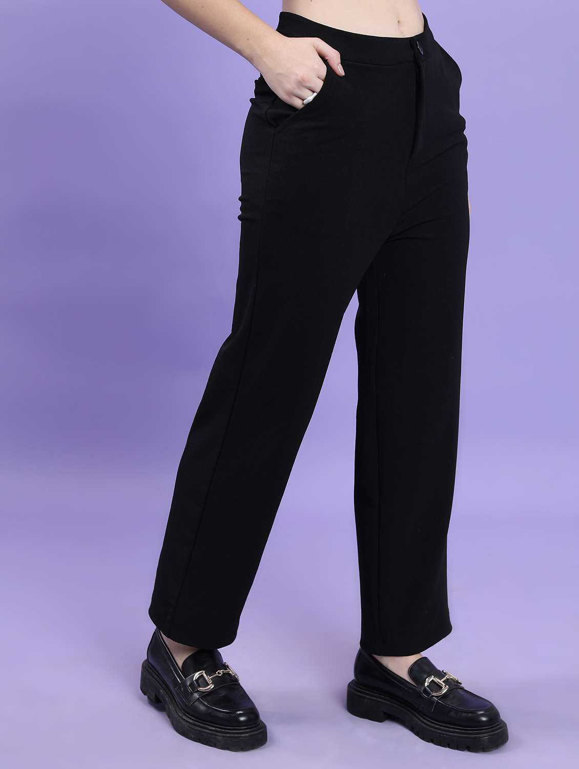 women black solid tailored pant - 21596417 -  Standard Image - 2
