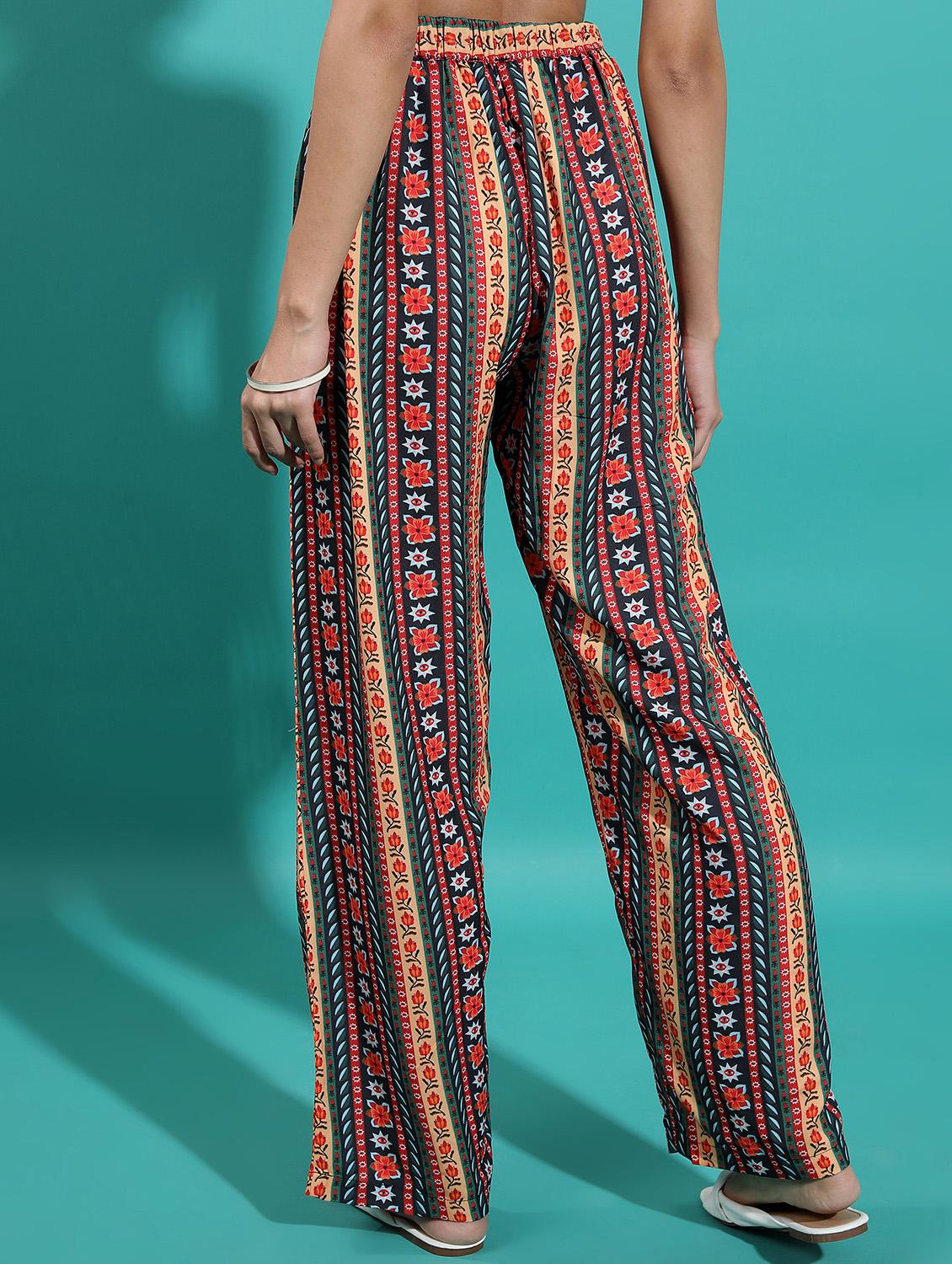 women multicolored printed wide leg trouser - 21596422 - Standard Image - 2