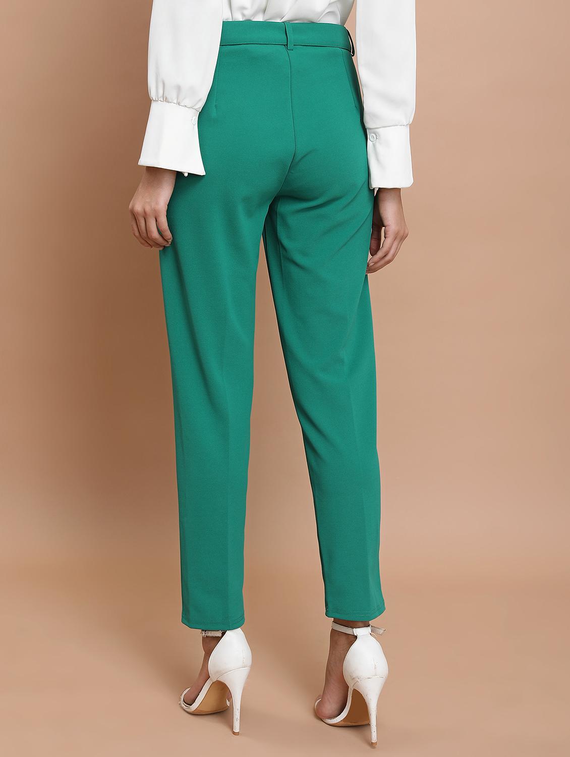 women green solid chinos trouser - 21596424 - Standard Image - 2