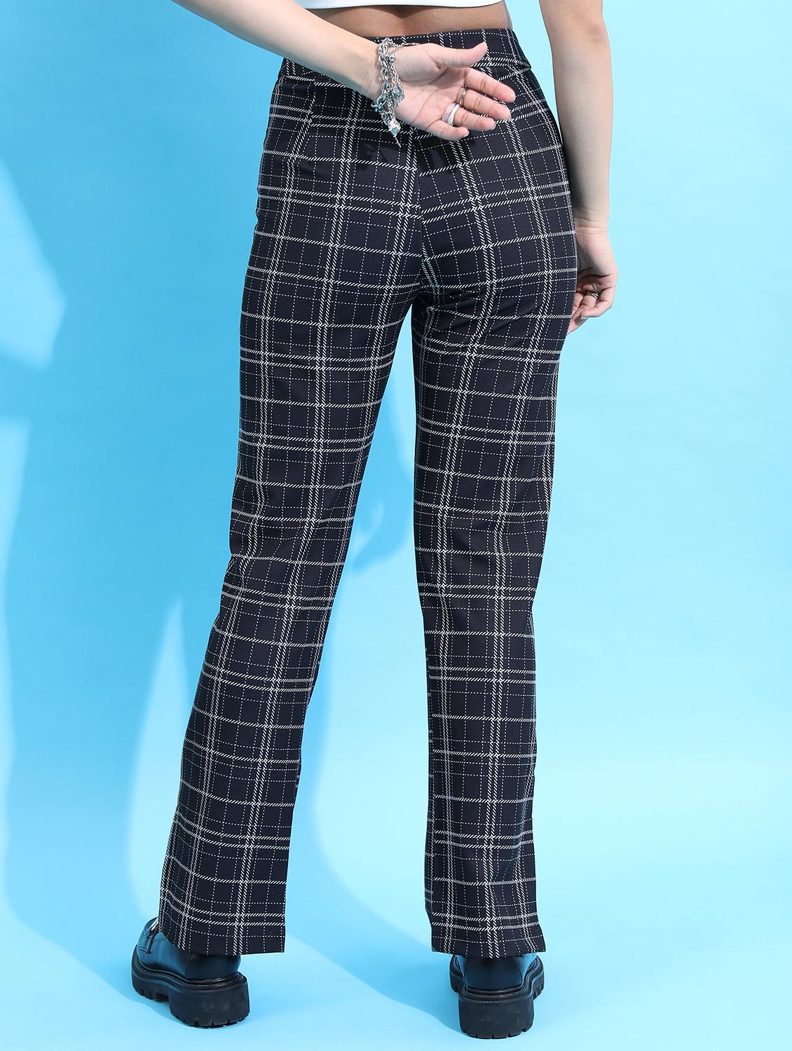 women navy blue checks chinos trouser - 21596438 - Standard Image - 2