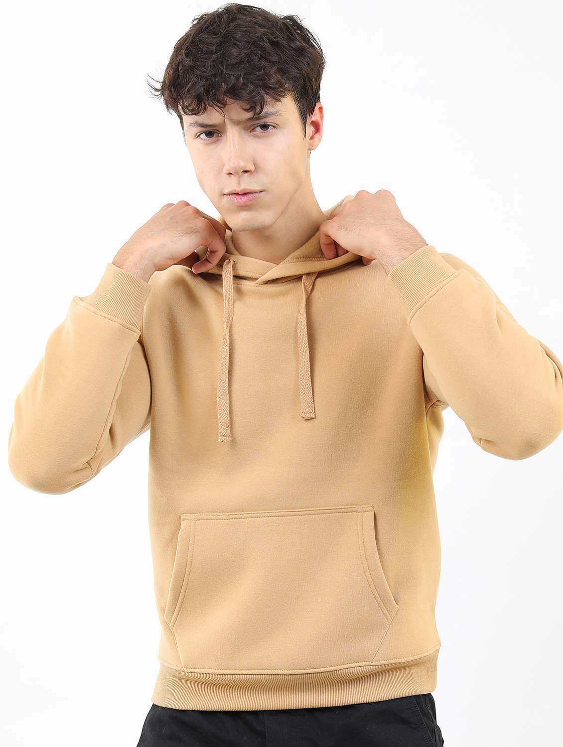 men plain hooded long sleeve sweatshirt