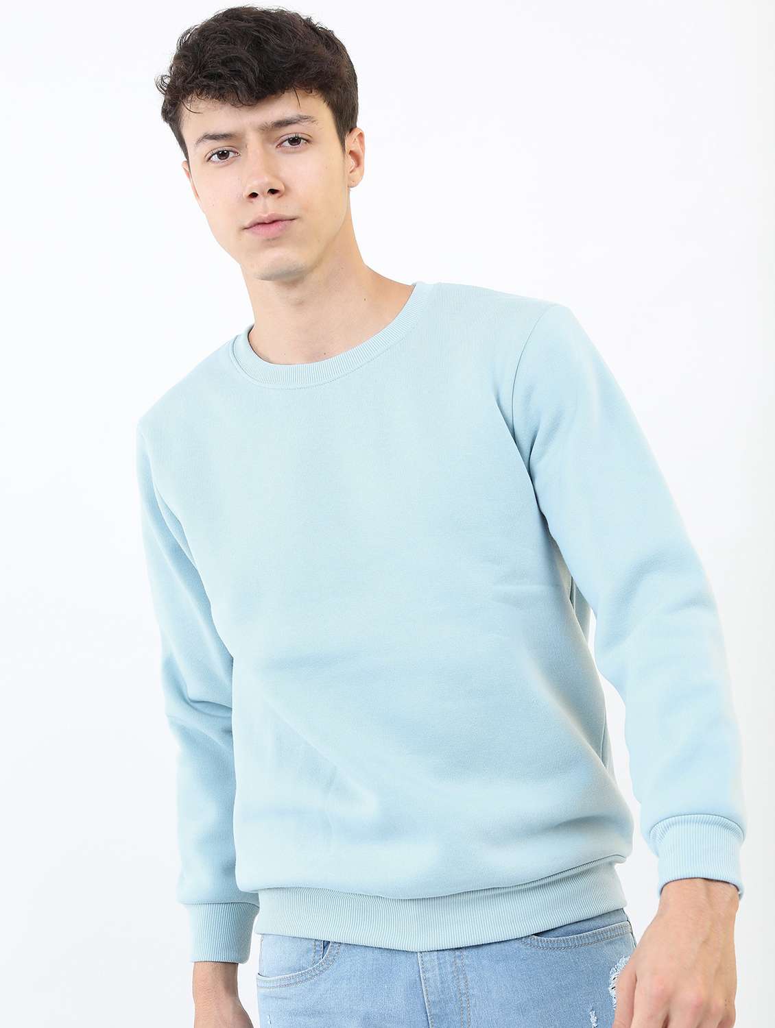 men plain round neck long sleeve sweatshirt