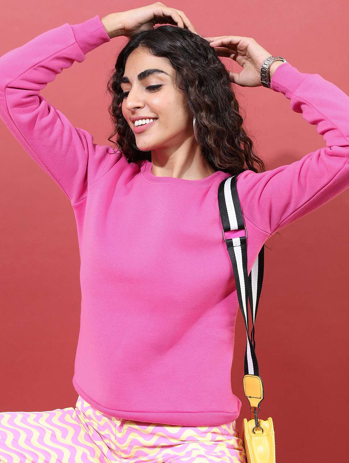 women pink plain sweatshirt