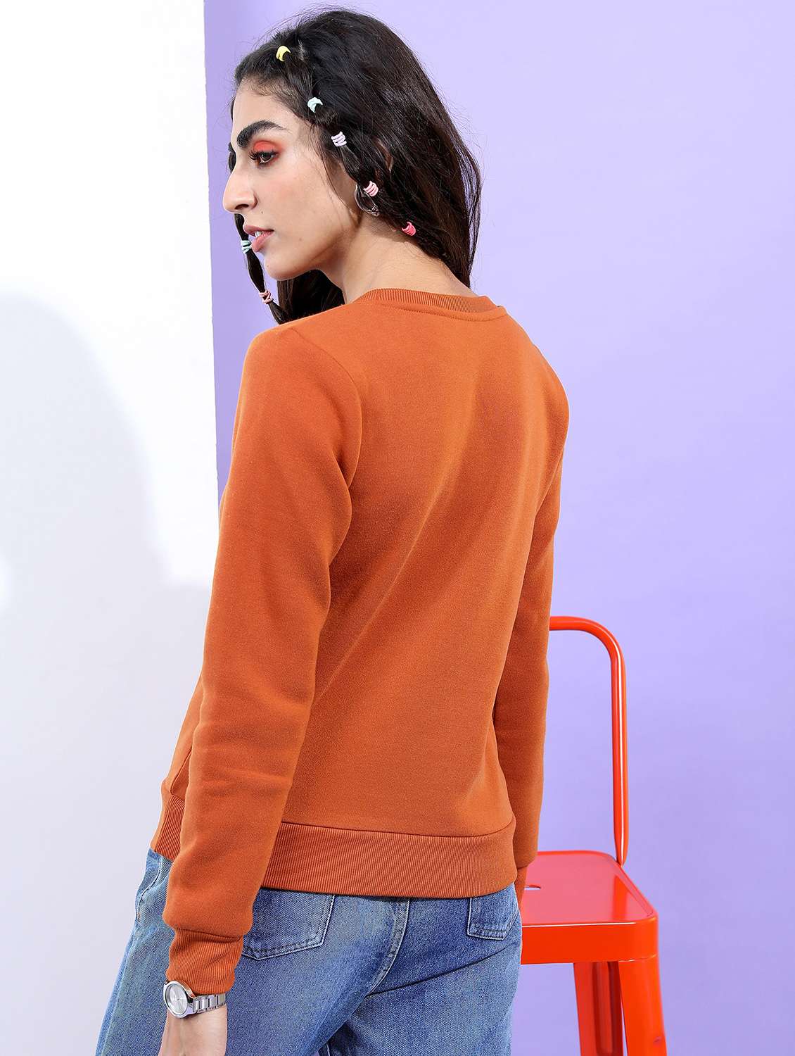 women rust plain sweatshirt - 21596518 -  Standard Image - 2