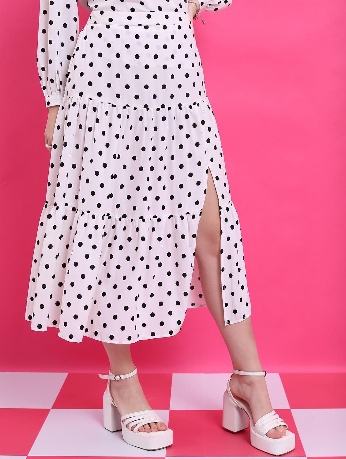women white polka dot printed flared skirt - 21596617 - Zoom Image - 0