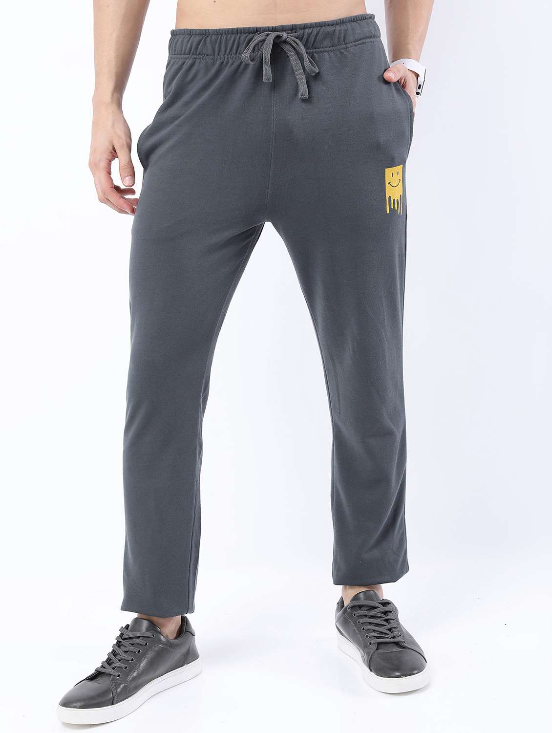 men placement print regular fit track pant