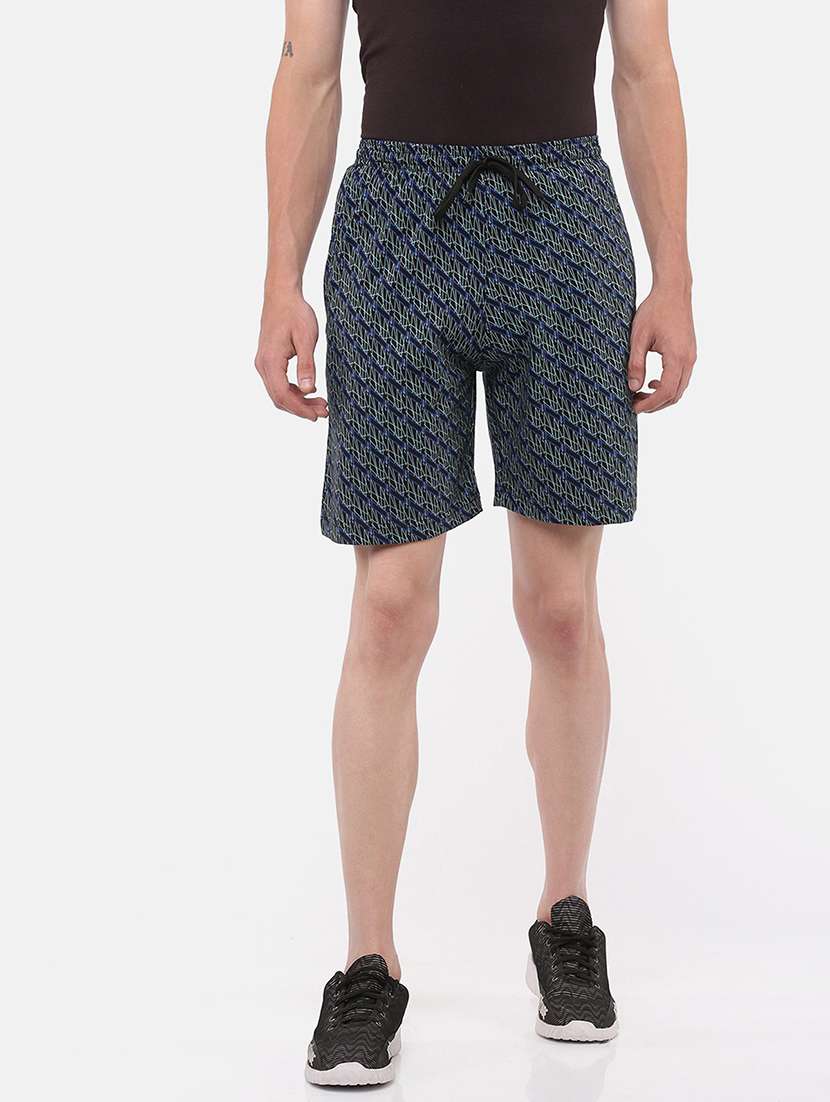 men navy blue printed shorts