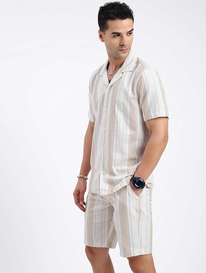 men striped cuban collar short sleeves co-ord set - 21597409 -  Standard Image - 2
