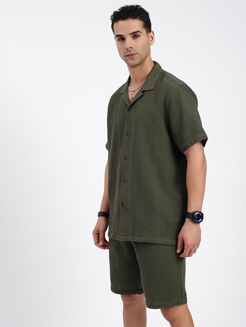 men solid cuban collar short sleeves co-ord set - 21597413 - Standard Image - 2