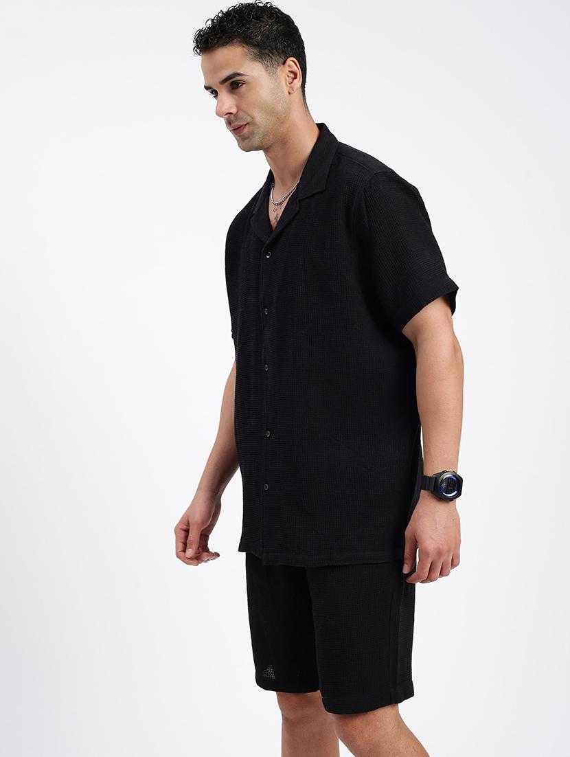 men solid cuban collar short sleeves co-ord set - 21597414 - Standard Image - 2