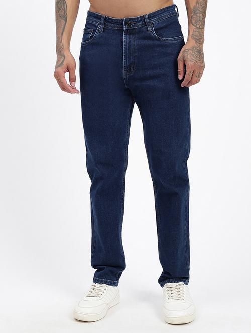 men navy blue denim pain jeans - 21597425 - Standard Image - 0