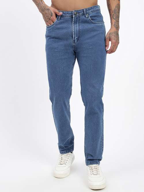 men blue denim plain jeans - 21597426 - Standard Image - 0