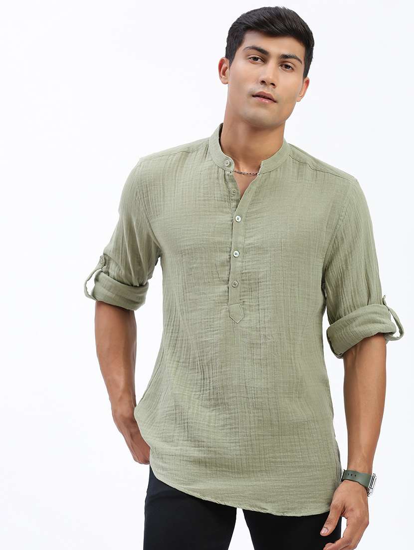 men mandarin neck solid short kurta