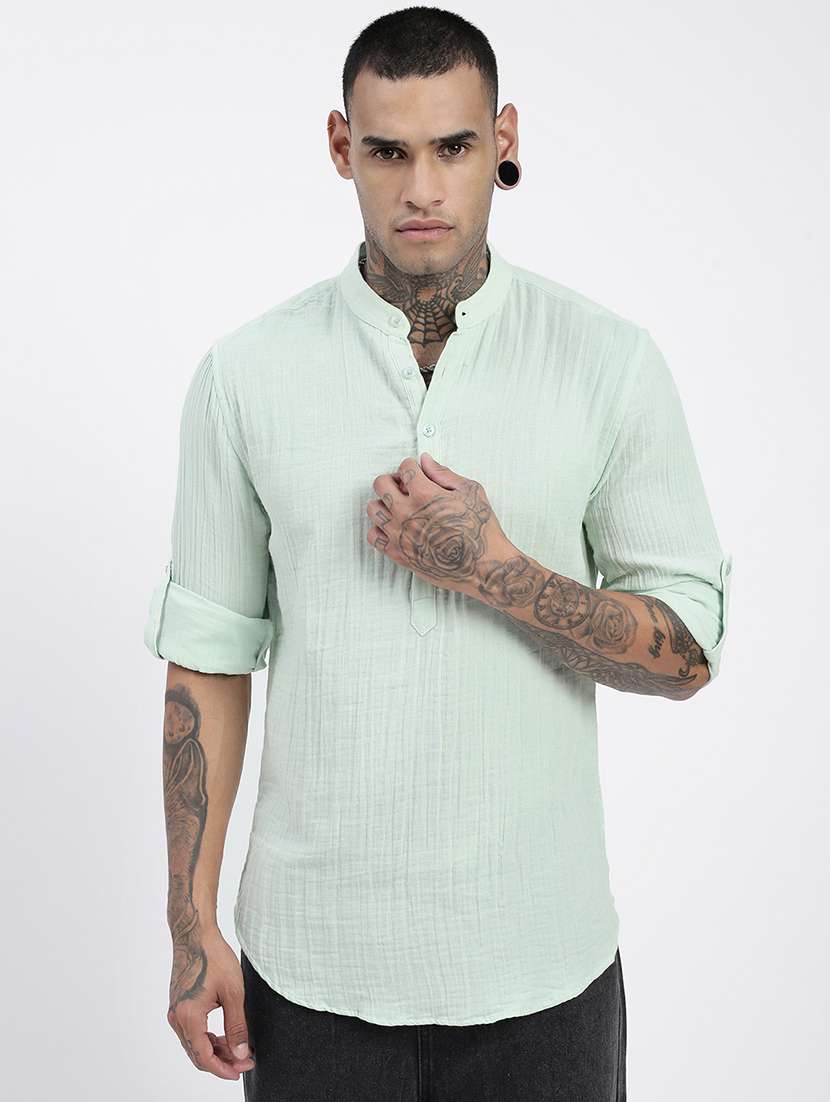 men mandarin neck solid short kurta