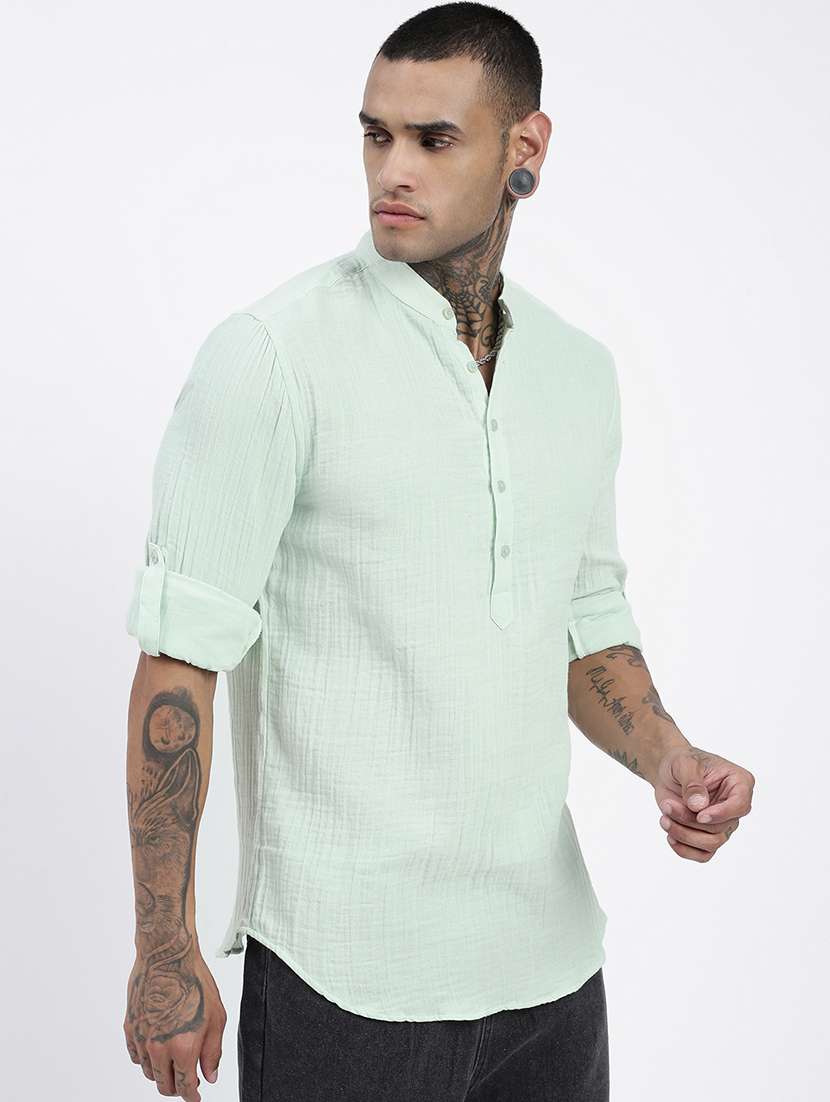 men mandarin neck solid short kurta - 21597442 -  Standard Image - 2