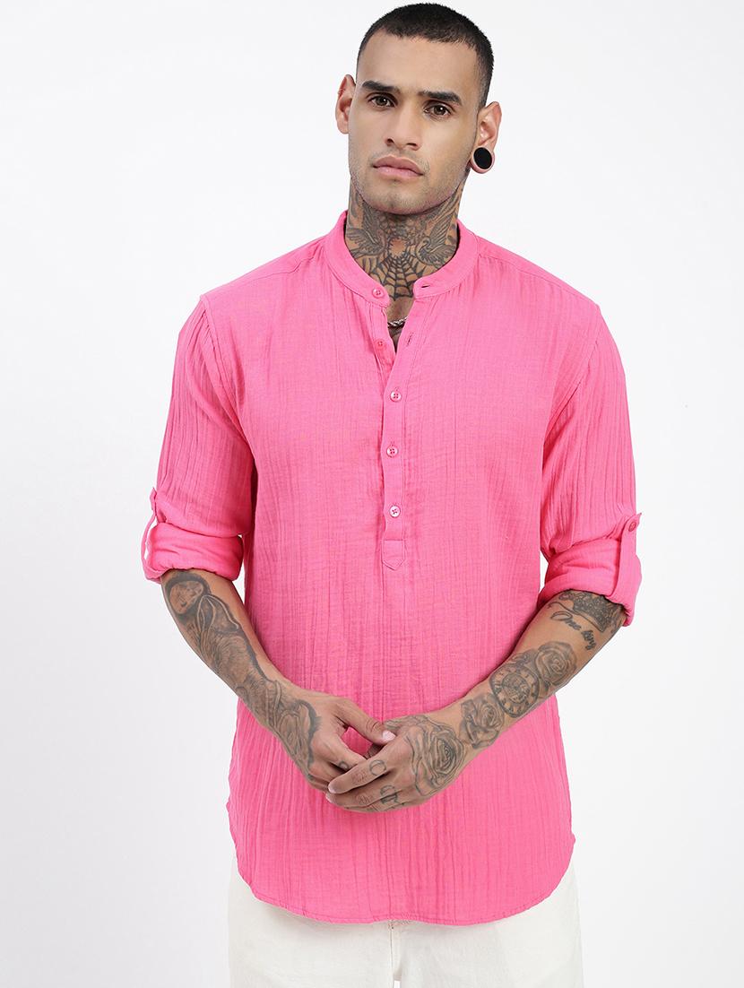 men mandarin neck solid short kurta - 21597445 - Zoom Image - 0