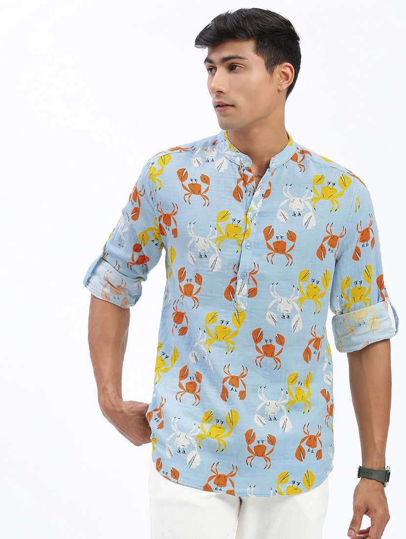 men mandarin neck printed short kurta - 21597446 -  Standard Image - 2