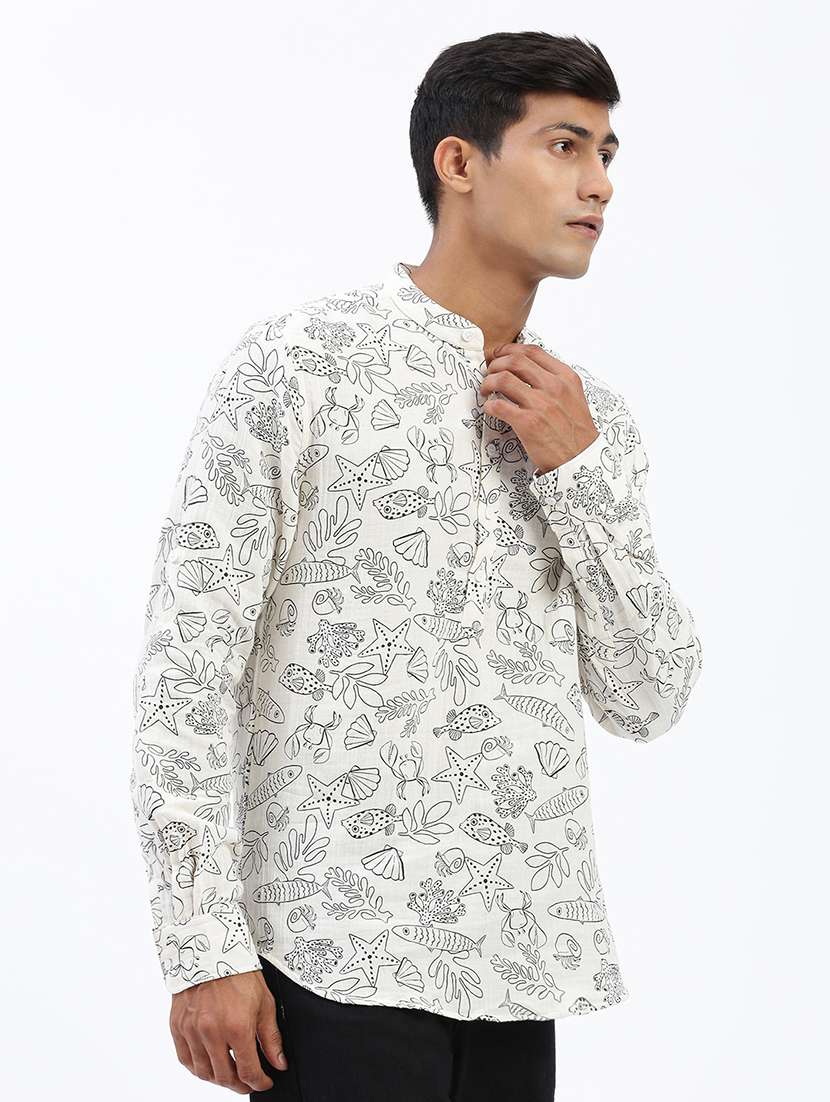 men mandarin neck printed short kurta - 21597447 -  Standard Image - 2