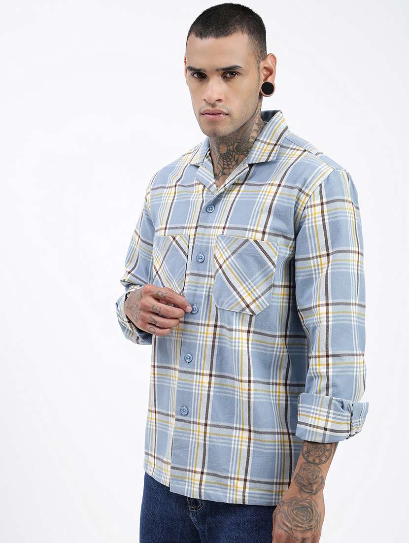 men long sleeves checkered casual shirt - 21597503 -  Standard Image - 2