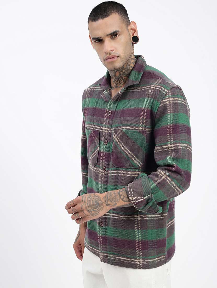 men long sleeves checkered casual shirt - 21597504 -  Standard Image - 2