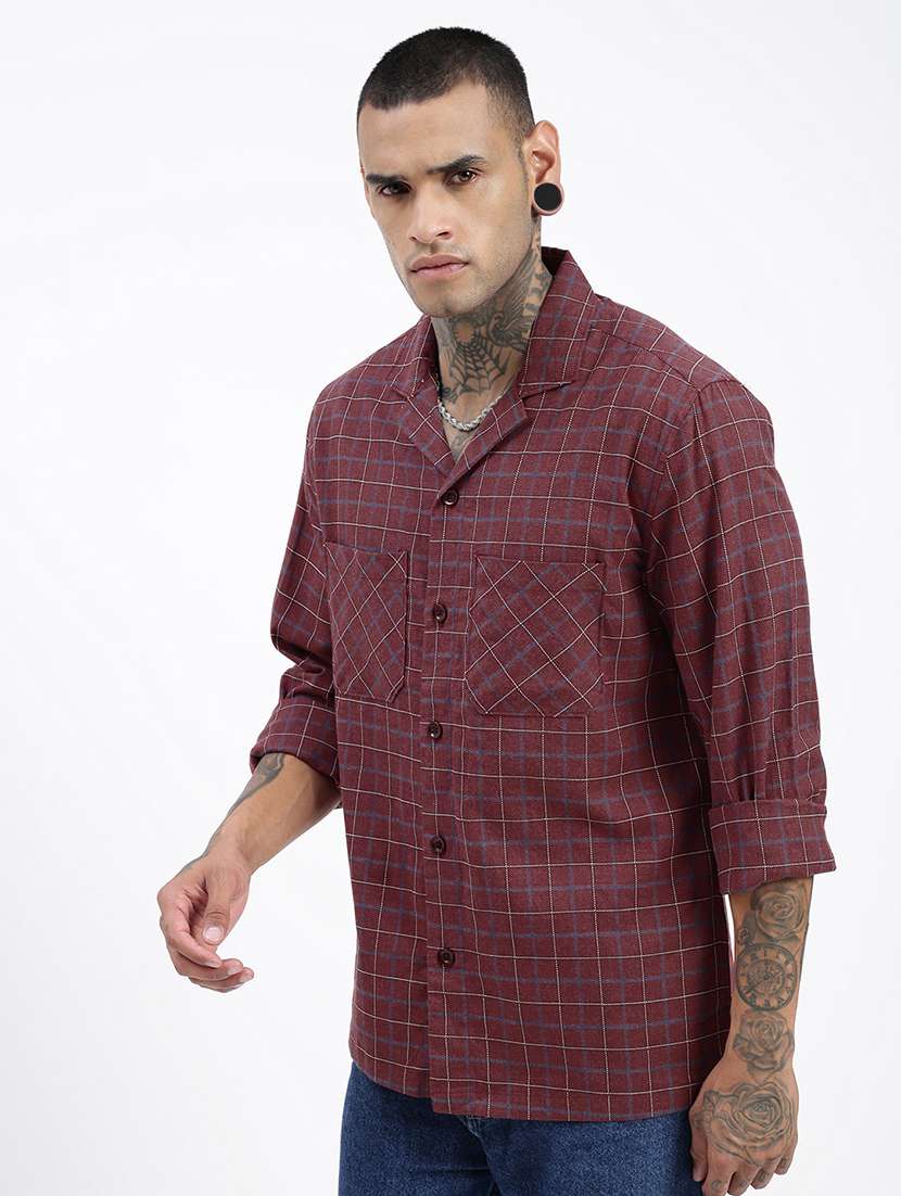 men long sleeves checkered casual shirt - 21597505 -  Standard Image - 2