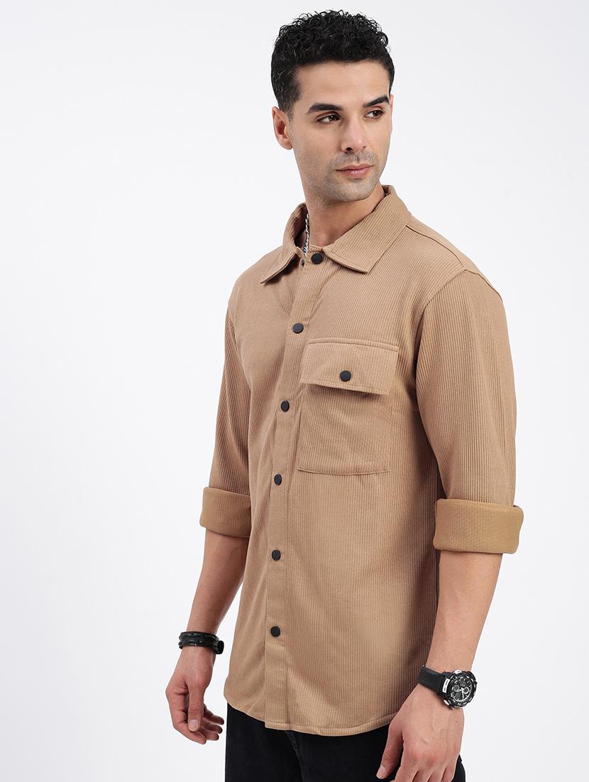 men regular fit solid casual shirt with single pocket - 21597522 - Standard Image - 2
