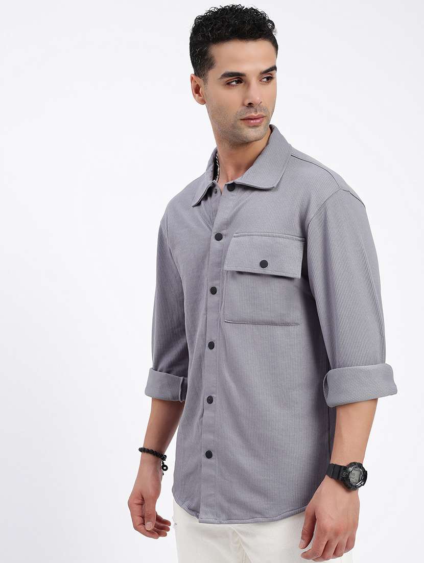 men regular fit solid casual shirt with single pocket - 21597523 -  Standard Image - 2
