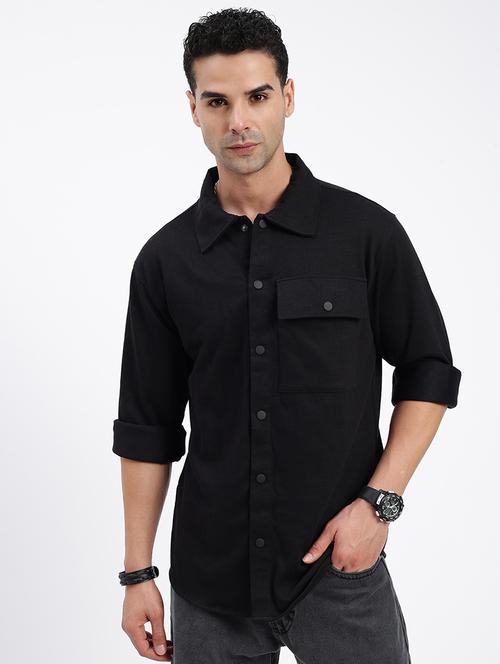 men regular fit solid casual shirt with single pocket - 21597524 - Standard Image - 0