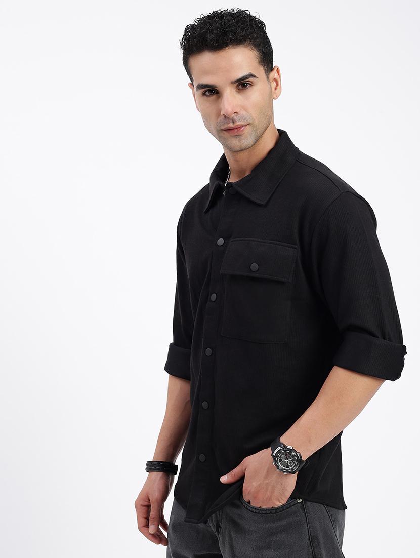 men regular fit solid casual shirt with single pocket - 21597524 - Standard Image - 2