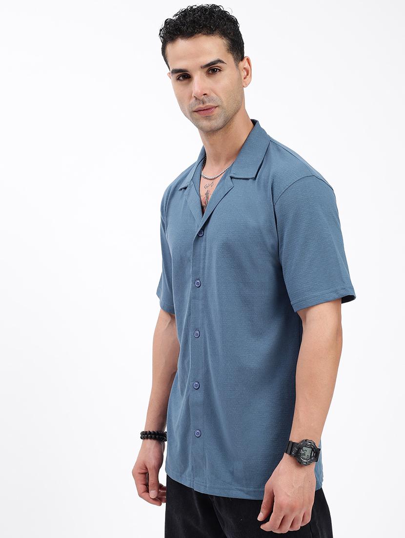men loose fit solid cuban collar casual shirt - 21597538 - Standard Image - 2